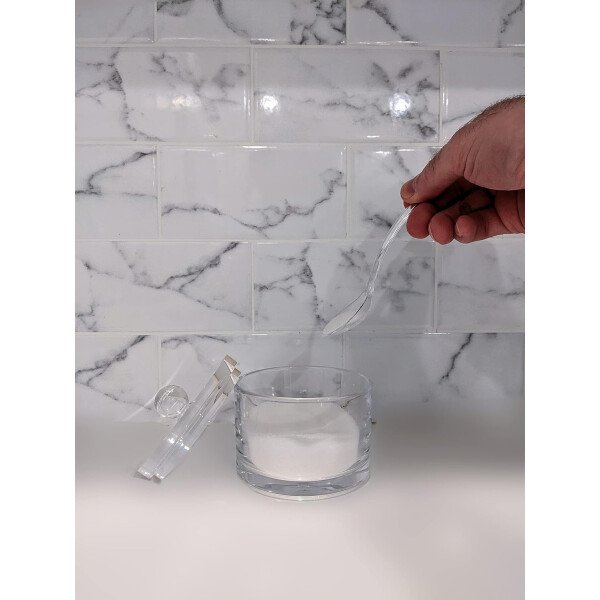 J&M DESIGN Azucarero de acrílico transparente con tapa y cuchara para accesorios de cafetería, cuencos de cereales, té, recipientes de encimera de cocina y hornear, dispensador de tarros de 8 onzas, - Imagen 4