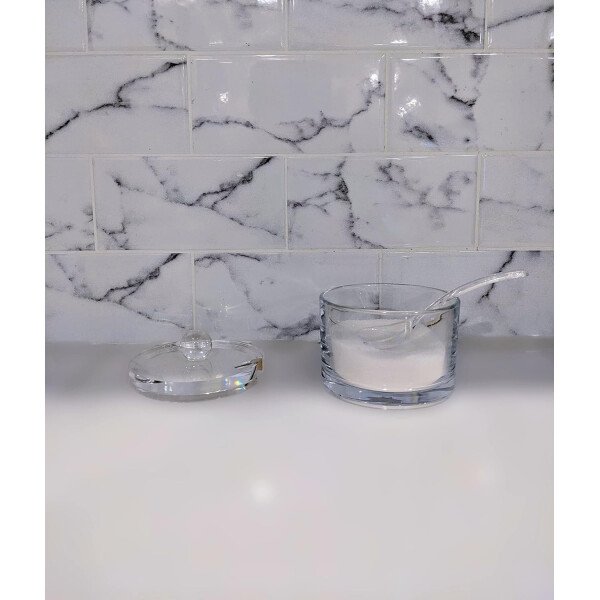 J&M DESIGN Azucarero de acrílico transparente con tapa y cuchara para accesorios de cafetería, cuencos de cereales, té, recipientes de encimera de cocina y hornear, dispensador de tarros de 8 onzas, - Imagen 5