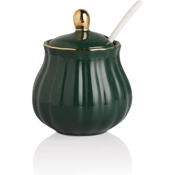 Sweejar Royal Ceramic - Juego de azúcar y crema de cerámica, juego de 3 piezas con jarra de crema, azucarero, juego de azúcar con tapa y cuchara, juego de servicio de café, regalo de boda (blanco) - Image 6