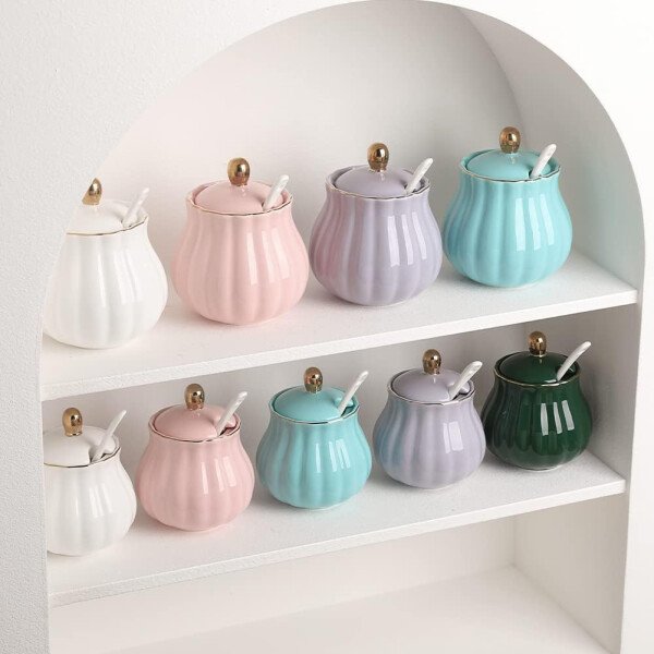 Sweejar Royal Ceramic - Juego de azúcar y crema de cerámica, juego de 3 piezas con jarra de crema, azucarero, juego de azúcar con tapa y cuchara, juego de servicio de café, regalo de boda (blanco) - Image 10