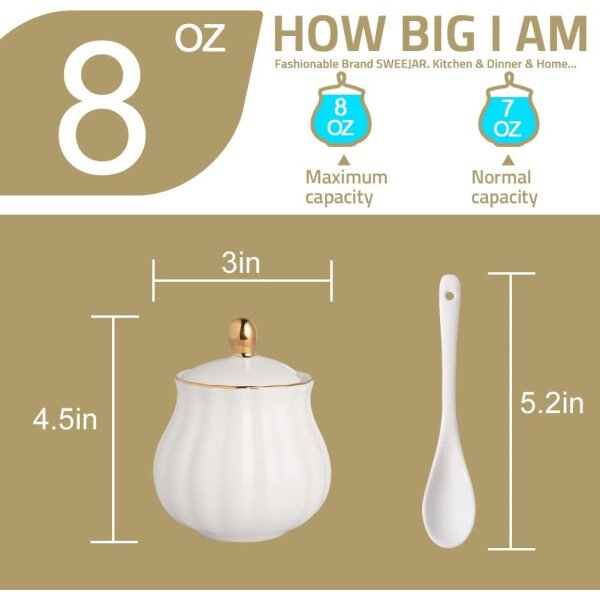 Sweejar Royal Ceramic - Juego de azúcar y crema de cerámica, juego de 3 piezas con jarra de crema, azucarero, juego de azúcar con tapa y cuchara, juego de servicio de café, regalo de boda (blanco) - Image 11
