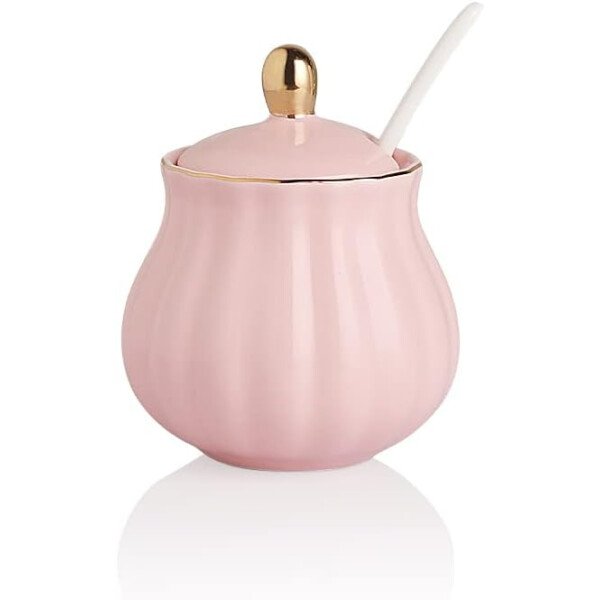 Sweejar Royal Ceramic - Juego de azúcar y crema de cerámica, juego de 3 piezas con jarra de crema, azucarero, juego de azúcar con tapa y cuchara, juego de servicio de café, regalo de boda (blanco) - Image 18
