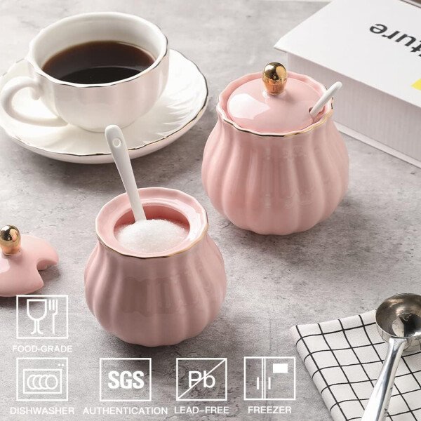 Sweejar Royal Ceramic - Juego de azúcar y crema de cerámica, juego de 3 piezas con jarra de crema, azucarero, juego de azúcar con tapa y cuchara, juego de servicio de café, regalo de boda (blanco) - Image 19