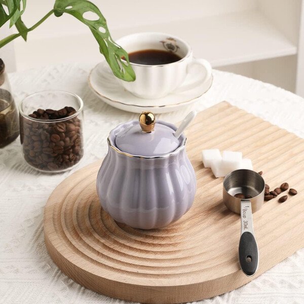 Sweejar Royal Ceramic - Juego de azúcar y crema de cerámica, juego de 3 piezas con jarra de crema, azucarero, juego de azúcar con tapa y cuchara, juego de servicio de café, regalo de boda (blanco) - Image 29