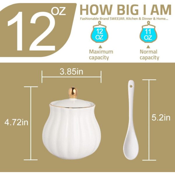 Sweejar Royal Ceramic - Juego de azúcar y crema de cerámica, juego de 3 piezas con jarra de crema, azucarero, juego de azúcar con tapa y cuchara, juego de servicio de café, regalo de boda (blanco) - Image 30