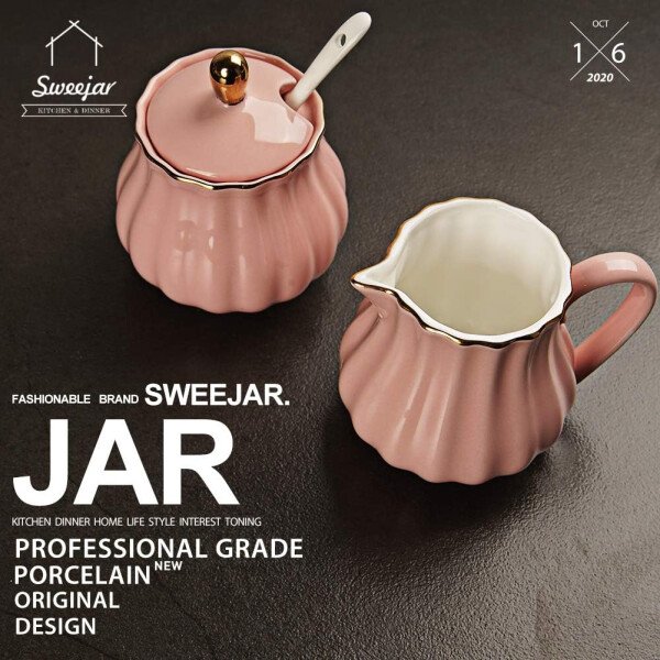 Sweejar Royal Ceramic - Juego de azúcar y crema de cerámica, juego de 3 piezas con jarra de crema, azucarero, juego de azúcar con tapa y cuchara, juego de servicio de café, regalo de boda (blanco) - Image 37