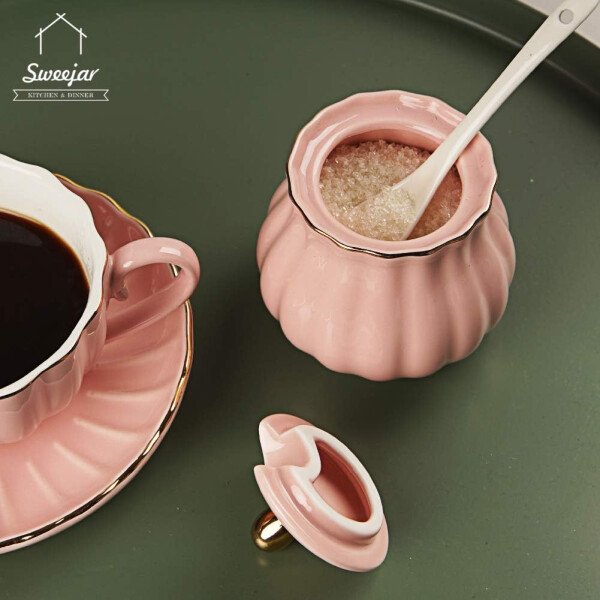 Sweejar Royal Ceramic - Juego de azúcar y crema de cerámica, juego de 3 piezas con jarra de crema, azucarero, juego de azúcar con tapa y cuchara, juego de servicio de café, regalo de boda (blanco) - Image 39