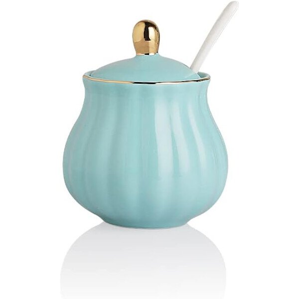Sweejar Royal Ceramic - Juego de azúcar y crema de cerámica, juego de 3 piezas con jarra de crema, azucarero, juego de azúcar con tapa y cuchara, juego de servicio de café, regalo de boda (blanco) - Image 40
