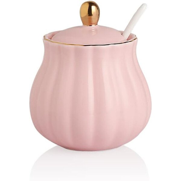 Sweejar Royal Ceramic - Juego de azúcar y crema de cerámica, juego de 3 piezas con jarra de crema, azucarero, juego de azúcar con tapa y cuchara, juego de servicio de café, regalo de boda (blanco) - Image 44