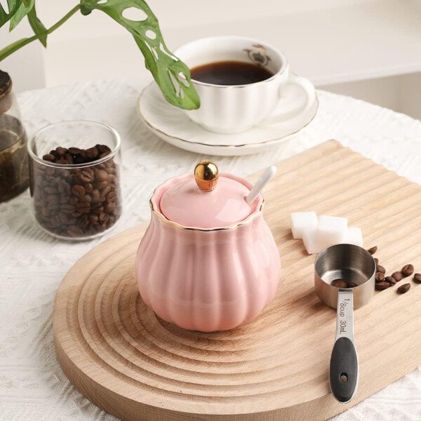 Sweejar Royal Ceramic - Juego de azúcar y crema de cerámica, juego de 3 piezas con jarra de crema, azucarero, juego de azúcar con tapa y cuchara, juego de servicio de café, regalo de boda (blanco) - Image 46