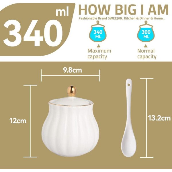 Sweejar Royal Ceramic - Juego de azúcar y crema de cerámica, juego de 3 piezas con jarra de crema, azucarero, juego de azúcar con tapa y cuchara, juego de servicio de café, regalo de boda (blanco) - Image 47