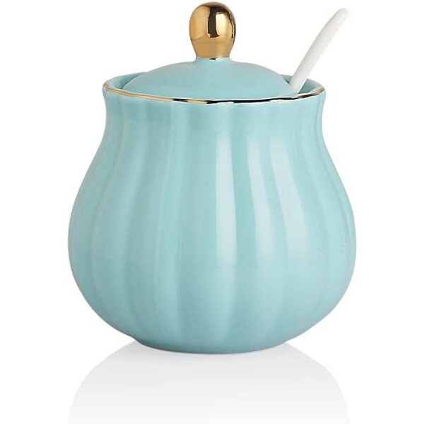 Sweejar Royal Ceramic - Juego de azúcar y crema de cerámica, juego de 3 piezas con jarra de crema, azucarero, juego de azúcar con tapa y cuchara, juego de servicio de café, regalo de boda (blanco) - Image 48