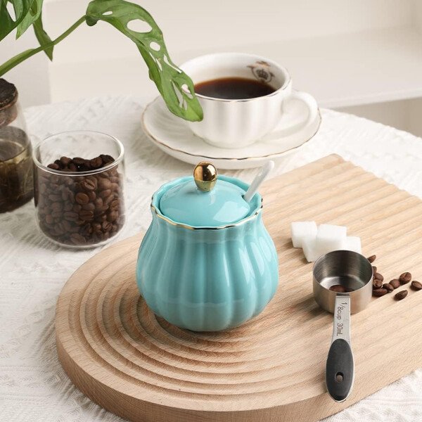 Sweejar Royal Ceramic - Juego de azúcar y crema de cerámica, juego de 3 piezas con jarra de crema, azucarero, juego de azúcar con tapa y cuchara, juego de servicio de café, regalo de boda (blanco) - Image 50