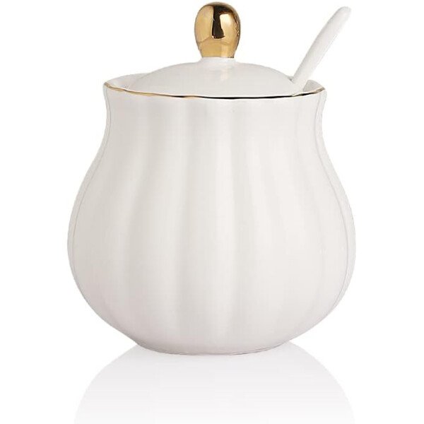 Sweejar Royal Ceramic - Juego de azúcar y crema de cerámica, juego de 3 piezas con jarra de crema, azucarero, juego de azúcar con tapa y cuchara, juego de servicio de café, regalo de boda (blanco) - Image 59