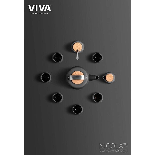 Viva Nicola - Juego de azúcar y crema de carbón, juego de servir de porcelana para café y té, jarra de crema y azucarero con tapa de corcho y cuchara de metal, 7 onzas / 6.8 fl oz de leche y azúcar - Imagen 6