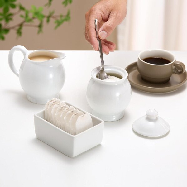 Kook Juego de azúcar y crema, 3 piezas, jarra, azucarero con tapa y cuchara, soporte para edulcorantes (rojo) - Image 16