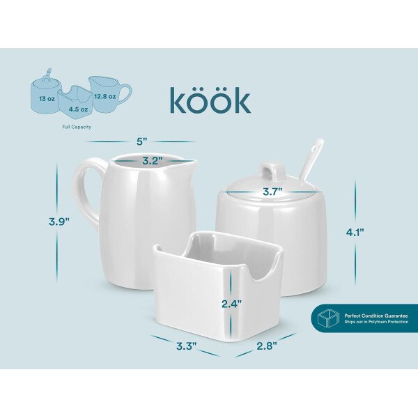 Kook Juego de azúcar y crema, 3 piezas, jarra, azucarero con tapa y cuchara, soporte para edulcorantes (rojo) - Image 34