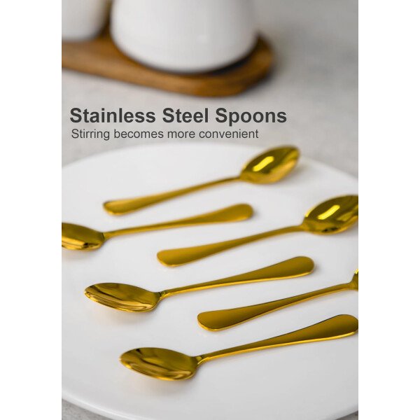Nucookery Azucarero de porcelana con tapa y cucharas, contenedor grande de 14 onzas para barra de café, juego de azucareros de lujo con cucharas de acero inoxidable (blanco, cuchara dorada) - Imagen 3