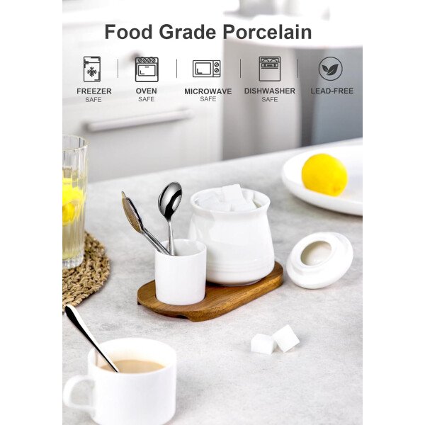 Nucookery Azucarero de porcelana con tapa y cucharas, contenedor grande de 14 onzas para barra de café, juego de azucareros de lujo con cucharas de acero inoxidable (blanco, cuchara dorada) - Imagen 17