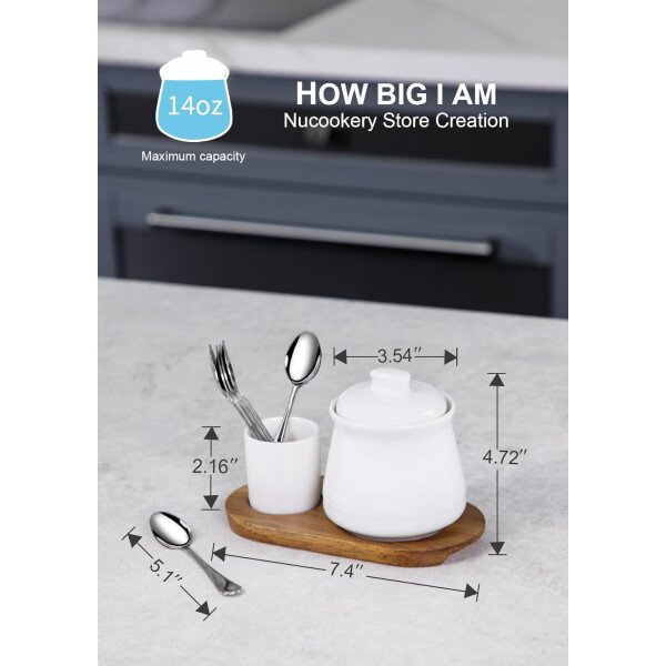 Nucookery Azucarero de porcelana con tapa y cucharas, contenedor grande de 14 onzas para barra de café, juego de azucareros de lujo con cucharas de acero inoxidable (blanco, cuchara dorada) - Imagen 19