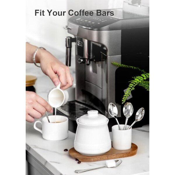 Nucookery Azucarero de porcelana con tapa y cucharas, contenedor grande de 14 onzas para barra de café, juego de azucareros de lujo con cucharas de acero inoxidable (blanco, cuchara dorada) - Imagen 20