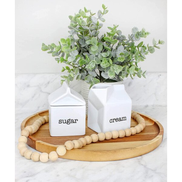 Darware Juego de azúcar y crema, jarra de crema de cerámica blanca en forma de cartón de leche y tazón de azúcar - Imagen 2