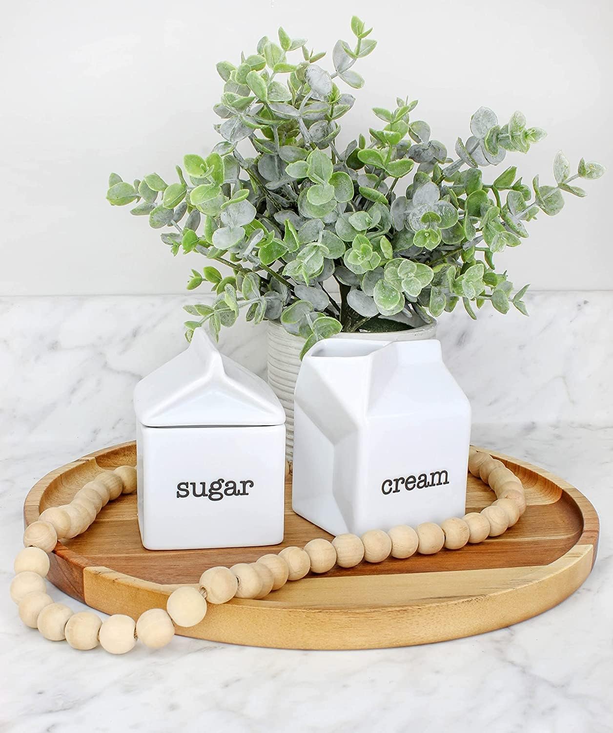 Darware Juego de azúcar y crema, jarra de crema de cerámica blanca en forma de cartón de leche y tazón de azúcar - Imagen 2