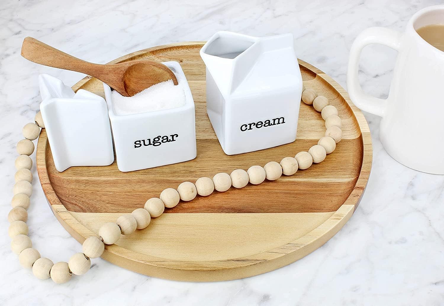 Darware Juego de azúcar y crema, jarra de crema de cerámica blanca en forma de cartón de leche y tazón de azúcar - Imagen 3
