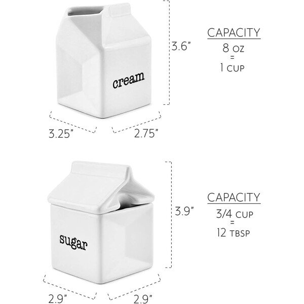 Darware Juego de azúcar y crema, jarra de crema de cerámica blanca en forma de cartón de leche y tazón de azúcar - Imagen 5