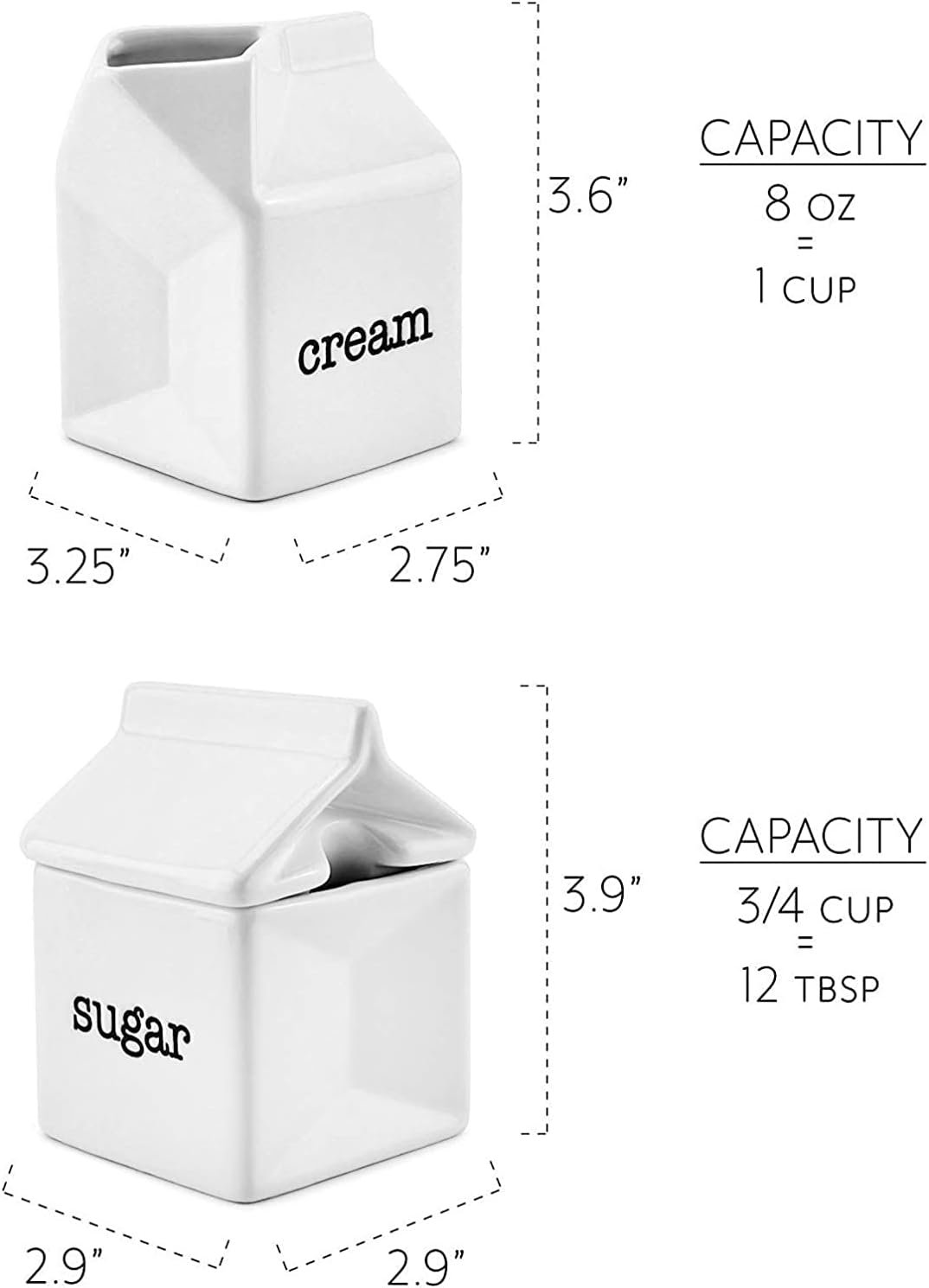 Darware Juego de azúcar y crema, jarra de crema de cerámica blanca en forma de cartón de leche y tazón de azúcar - Imagen 5