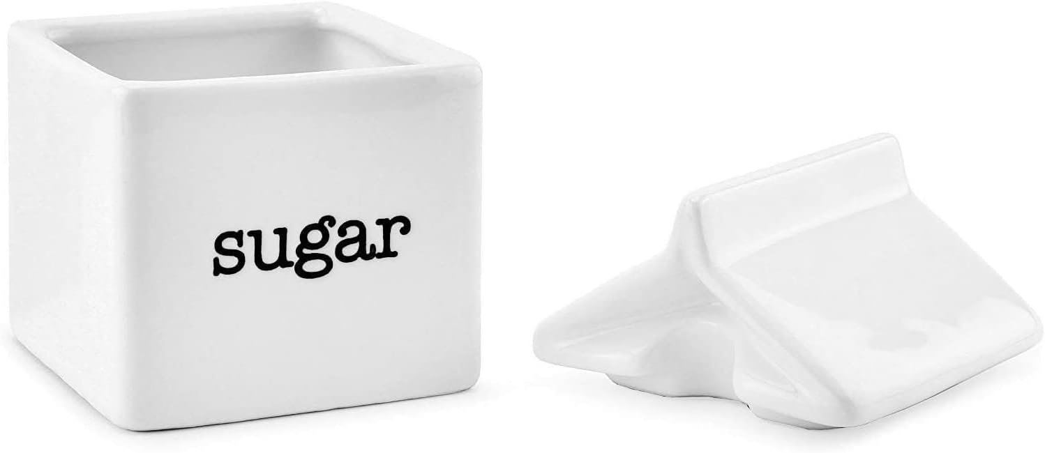Darware Juego de azúcar y crema, jarra de crema de cerámica blanca en forma de cartón de leche y tazón de azúcar - Imagen 6