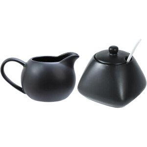 Black Simple - Juego de café de cerámica, jarra de crema y azucarero