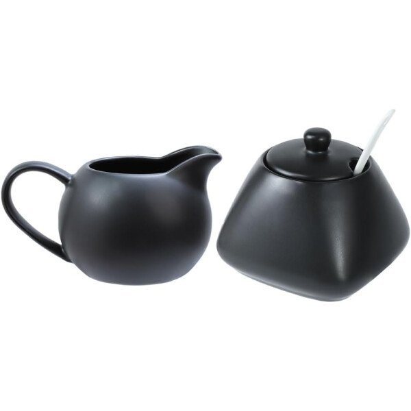 Black Simple - Juego de café de cerámica, jarra de crema y azucarero