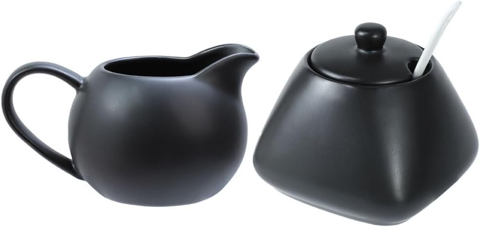 Black Simple - Juego de café de cerámica, jarra de crema y azucarero - Imagen 2