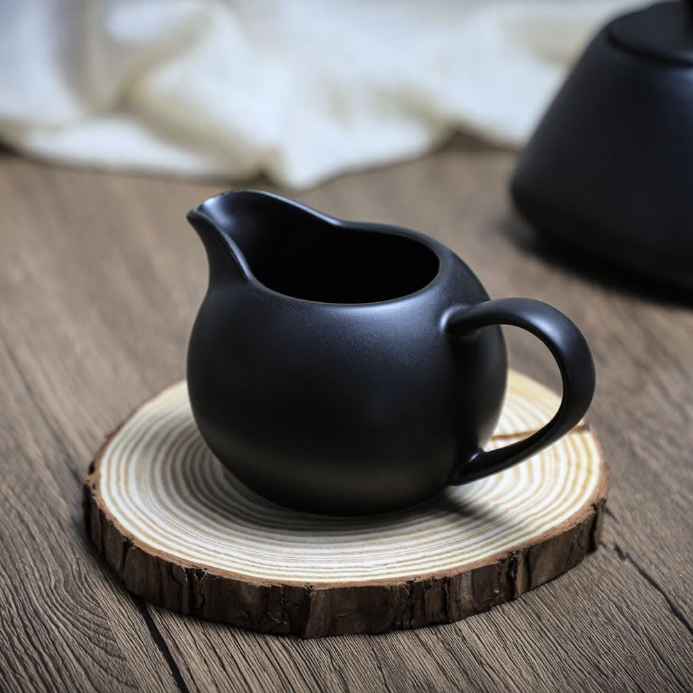 Black Simple - Juego de café de cerámica, jarra de crema y azucarero - Imagen 6
