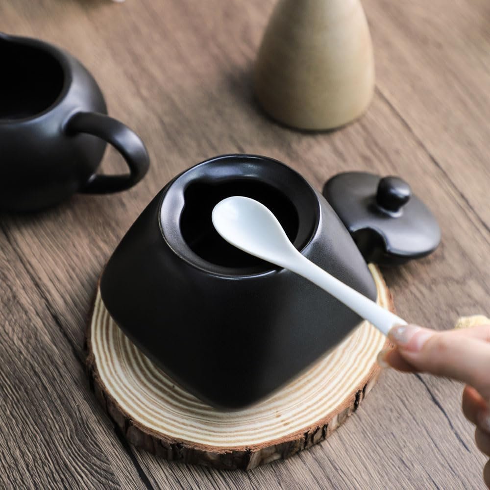 Black Simple - Juego de café de cerámica, jarra de crema y azucarero - Imagen 7