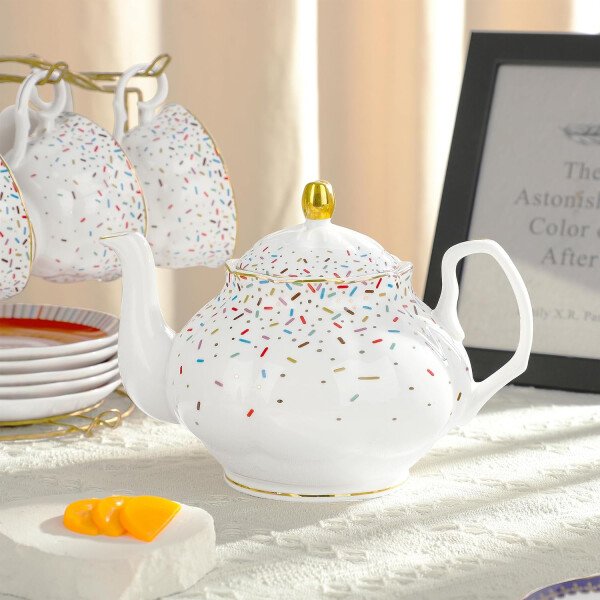 fanquare Juego de té de porcelana floral de vid dorada de 21 piezas con tazas de té de crema de azucarero, servicio de té de porcelana inglesa para mujeres, fiesta de té, reunión familiar, decoración - Image 14