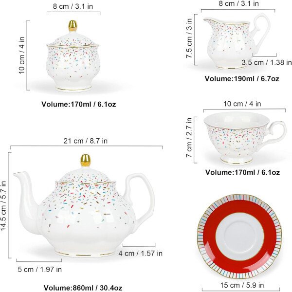 fanquare Juego de té de porcelana floral de vid dorada de 21 piezas con tazas de té de crema de azucarero, servicio de té de porcelana inglesa para mujeres, fiesta de té, reunión familiar, decoración - Image 18