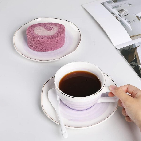 SWEEJAR Juego de té de porcelana, 4 tazas de 8 onzas, platillos, cucharas de té, con tetera, azucarera, jarro para crema y colador de té, para té/café, hora del té - Image 11