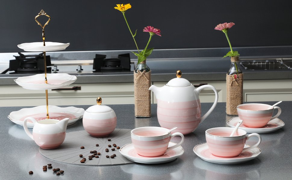 Juego de té rosado