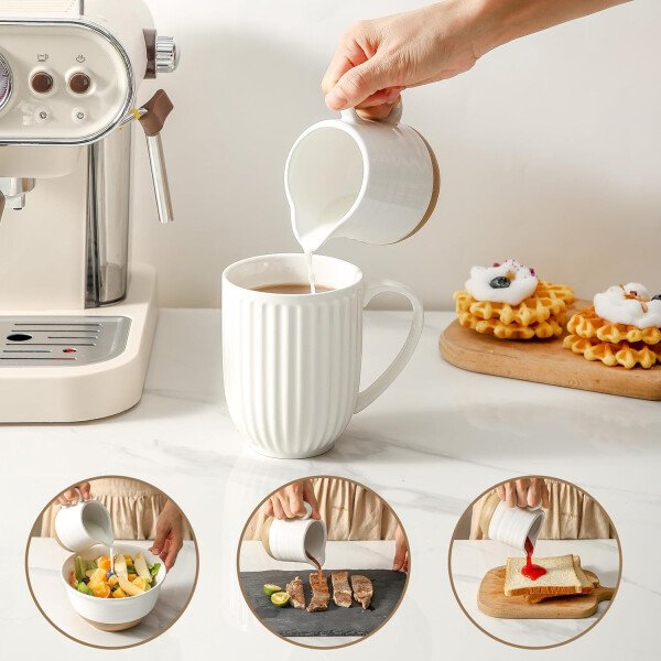 Hasense Juego de cerámica de azúcar y crema, juego de 3 piezas de café con jarra de crema, azucarero, tapa y cuchara, 10 onzas de azúcar y crema para barra de café, perfecto para regalo de boda - Image 6