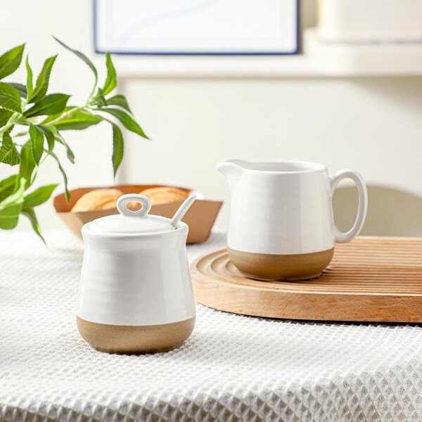 Hasense Juego de cerámica de azúcar y crema, juego de 3 piezas de café con jarra de crema, azucarero, tapa y cuchara, 10 onzas de azúcar y crema para barra de café, perfecto para regalo de boda - Image 7