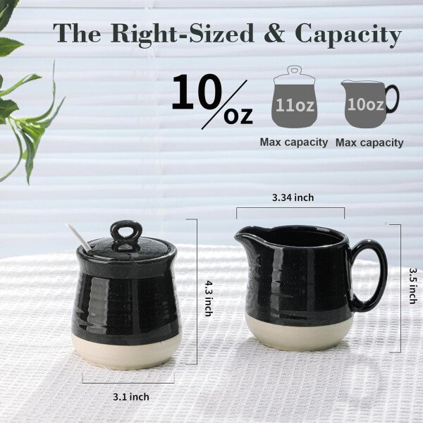 Hasense Juego de cerámica de azúcar y crema, juego de 3 piezas de café con jarra de crema, azucarero, tapa y cuchara, 10 onzas de azúcar y crema para barra de café, perfecto para regalo de boda - Image 10