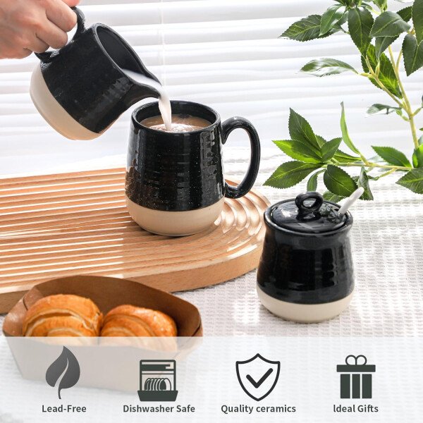 Hasense Juego de cerámica de azúcar y crema, juego de 3 piezas de café con jarra de crema, azucarero, tapa y cuchara, 10 onzas de azúcar y crema para barra de café, perfecto para regalo de boda - Image 13