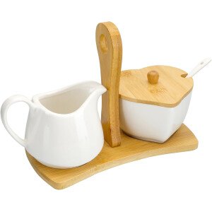 Juego de crema y azúcar con bandeja de transporte, juego de cerámica para crema y azúcar con cuchara y tapa, jarra de crema vintage para azúcar con bandeja, dispensador de crema, contenedor de azúcar,
