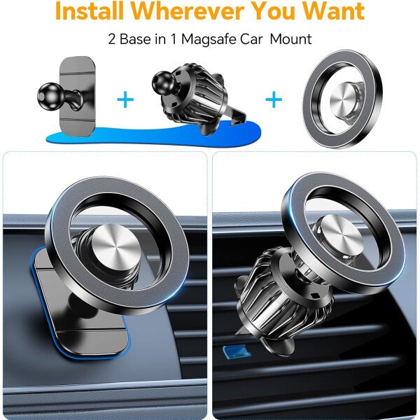 Kaistyle Soporte de coche Magsafe con 20 imanes fuertes: soporte magnético para teléfono de coche, soporte de montaje en tablero360°Soportes de teléfono celular para tu automóvil, accesorios para - Image 2