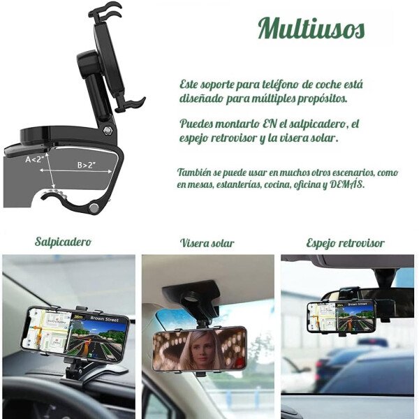 Soporte universal para teléfono de automóvil, rotación de 360 grados, soporte de teléfono para tablero de instrumentos [clip de actualización que nunca se caer], soporte de teléfono de - Image 2