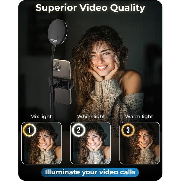 Soporte de teléfono con anillo de luz para escritorio, soporte de luz LED ChatStand Halo de escritorio y soporte para teléfono para grabación de video, llamadas, reuniones de zoom, transmisión de - Image 3