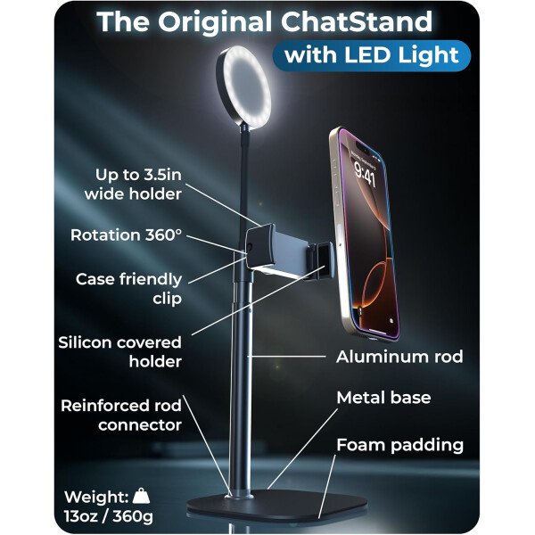 Soporte de teléfono con anillo de luz para escritorio, soporte de luz LED ChatStand Halo de escritorio y soporte para teléfono para grabación de video, llamadas, reuniones de zoom, transmisión de - Image 7