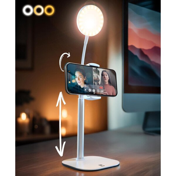 Soporte de teléfono con anillo de luz para escritorio, soporte de luz LED ChatStand Halo de escritorio y soporte para teléfono para grabación de video, llamadas, reuniones de zoom, transmisión de - Image 9